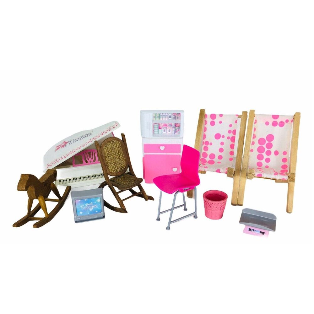 VTG 70s 80s Dollhouse Furniture Wood Cane Chair Hobby Horse Plastic Barbie Lot